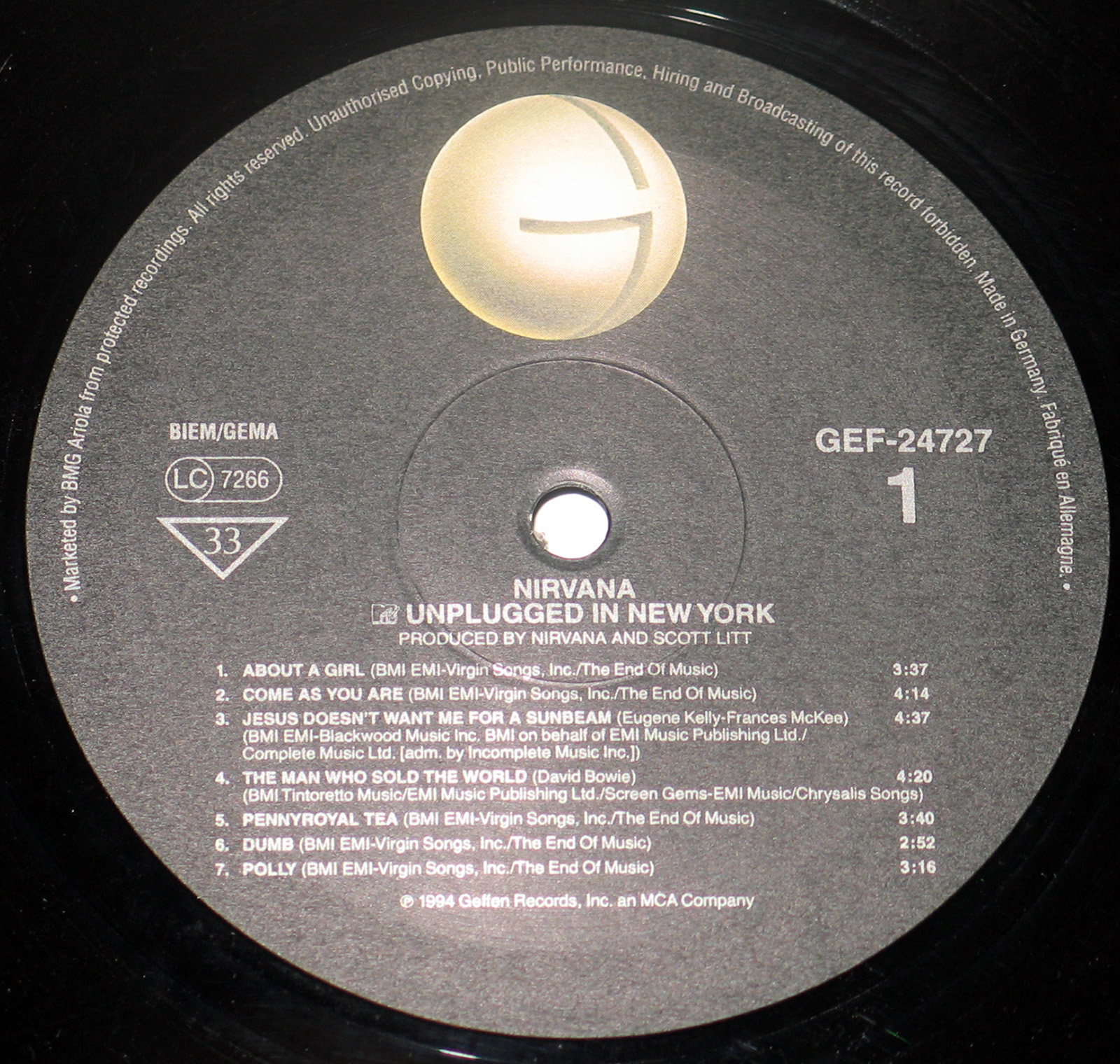NIRVANA Unplugged in New York MTV 12" vinyl LP
